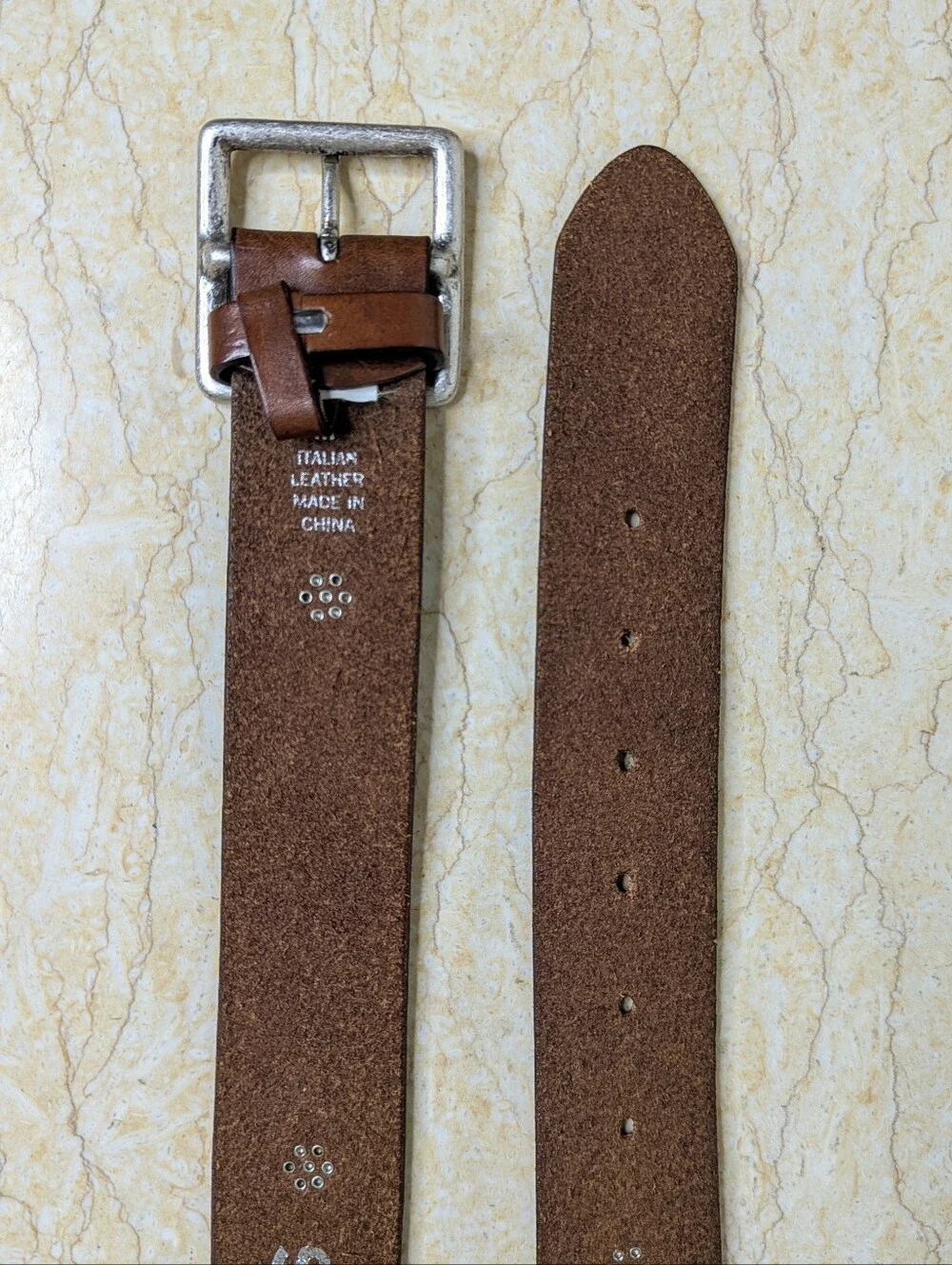 Vintage Express Italian Brown Leather Silver Studded Belt Women's Med